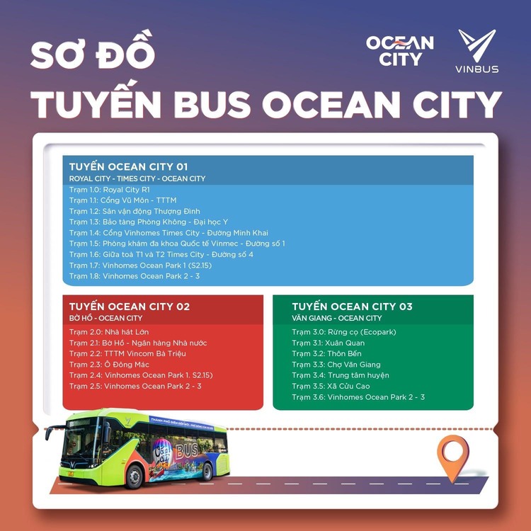 Thông báo điều chỉnh lộ trình các tuyến xe Vinbus tới Ocean City